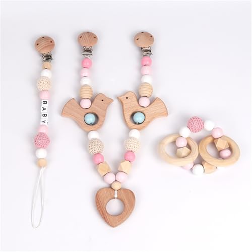 Ueiwffzo Kinderwagen Kette 3 Stück, Kinderwagenspielzeug Holz und Gestrickte Bälle Sterne Liebe Donuts Gehäkelt Babyspielzeug, Kinderwagenkette für Neugeborene Geschenke (Liebe Vogel) von Ueiwffzo