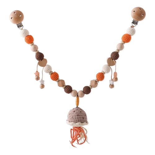 Ueiwffzo Kinderwagen Kette Baby Mobile, Kinderwagenkette Aus Holz Und Baumwolle Gehäkelt Babyspielzeug Kinderwagen Spielzeug Für Babys (Qualle) von Ueiwffzo