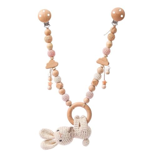 Ueiwffzo Kinderwagen Kette Baby Mobiles, Kaninchen Löwe Kinderwagenkette Aus Holz, Kinderwagen Kette Für Babys, Babymobile Kette Gehäkelt Kinderwagen Zubehör Spielzeug Für Babys (Kaninchen) von Ueiwffzo