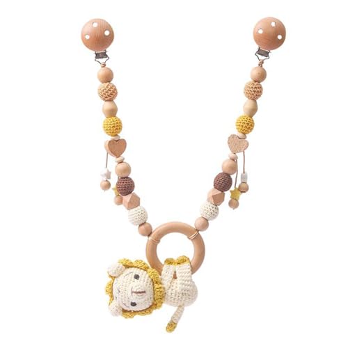 Ueiwffzo Kinderwagen Kette Baby Mobiles, Kaninchen Löwe Kinderwagenkette Aus Holz, Kinderwagen Kette Für Babys, Babymobile Kette Gehäkelt Kinderwagen Zubehör Spielzeug Für Babys (Löwe) von Ueiwffzo