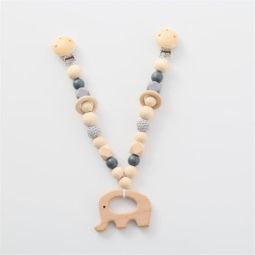 Ueiwffzo Kinderwagen Kette für Babys, Cartoon Tier Holz Anhänger, Kinderwagen aus Holz Baby Mobiles Kinderwagenkette Kinderwagen Zubehör für Junge Mädchen (Elefant) von Ueiwffzo