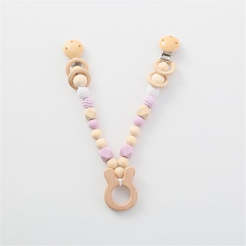Ueiwffzo Kinderwagen Kette für Babys, Cartoon Tier Holz Anhänger, Kinderwagen aus Holz Baby Mobiles Kinderwagenkette Kinderwagen Zubehör für Junge Mädchen (Hase) von Ueiwffzo