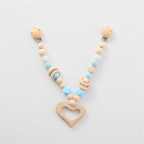 Ueiwffzo Kinderwagen Kette für Babys, Cartoon Tier Holz Anhänger, Kinderwagen aus Holz Baby Mobiles Kinderwagenkette Kinderwagen Zubehör für Junge Mädchen (Herz) von Ueiwffzo