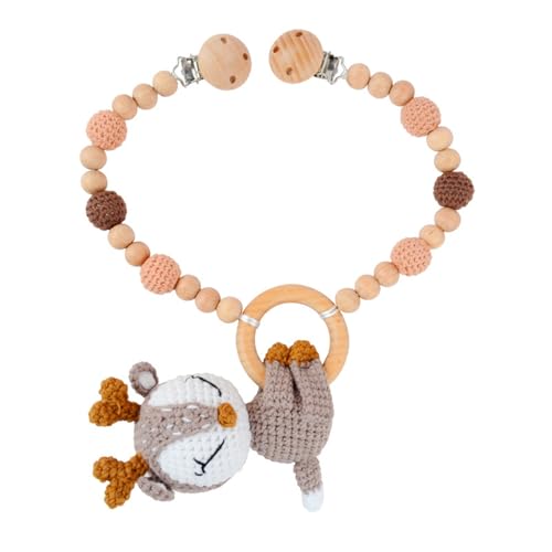 Ueiwffzo Kinderwagen Kette für Babys, Gehäkelt Cartoon Tier Anhänger Baby Mobile, Babyspielzeug Zum Flexiblen Aufhängen Kinderwagenkette aus Holz, Babyspielzeug Kinderwagen Für Baby (Elche) von Ueiwffzo