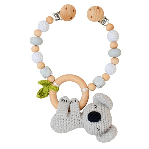 Ueiwffzo Kinderwagen Kette für Babys, Gehäkelt Cartoon Tier Anhänger Baby Mobile, Babyspielzeug Zum Flexiblen Aufhängen Kinderwagenkette aus Holz, Babyspielzeug Kinderwagen Für Baby (Koala) von Ueiwffzo