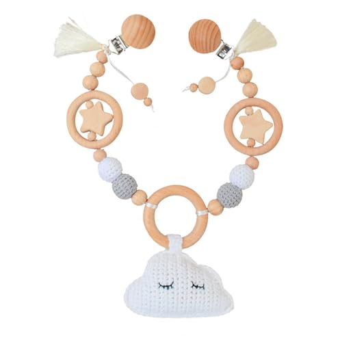 Ueiwffzo Kinderwagen Kette für Babys, Gehäkelt Cartoon Tier Anhänger Baby Mobile, Babyspielzeug Zum Flexiblen Aufhängen Kinderwagenkette aus Holz, Babyspielzeug Kinderwagen Für Baby (Wolken) von Ueiwffzo