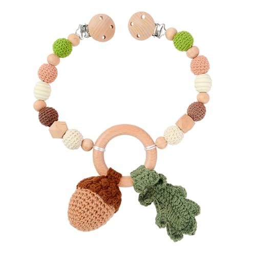 Ueiwffzo Kinderwagen Kette für Babys, Gehäkelt Cartoon Tier Anhänger Baby Mobile, Babyspielzeug Zum Flexiblen Aufhängen Kinderwagenkette aus Holz, Babyspielzeug Kinderwagen Für Baby (Tannenzapfen) von Ueiwffzo