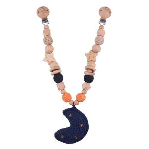 Ueiwffzo Kinderwagen Kette für Babys, Gehäkelt Sonne Mond Anhänger Baby Mobile Kinderwagenkette aus Holz, Babyspielzeug Kinderwagen Spielzeug für Babys (Mond) von Ueiwffzo