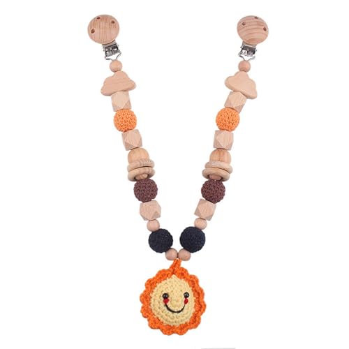 Ueiwffzo Kinderwagen Kette für Babys, Gehäkelt Sonne Mond Anhänger Baby Mobile Kinderwagenkette aus Holz, Babyspielzeug Kinderwagen Spielzeug für Babys (Sonne) von Ueiwffzo