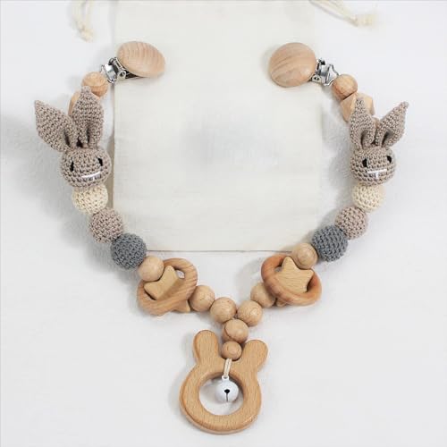 Ueiwffzo Kinderwagen aus Holz Baby Mobiles Kinderwagen Kette für Babys, Kinderwagen Anhänger, Kinderwagenkette Kinderwagen Zubehör Babys Spielzeug für Junge Mädchen (Grau) von Ueiwffzo