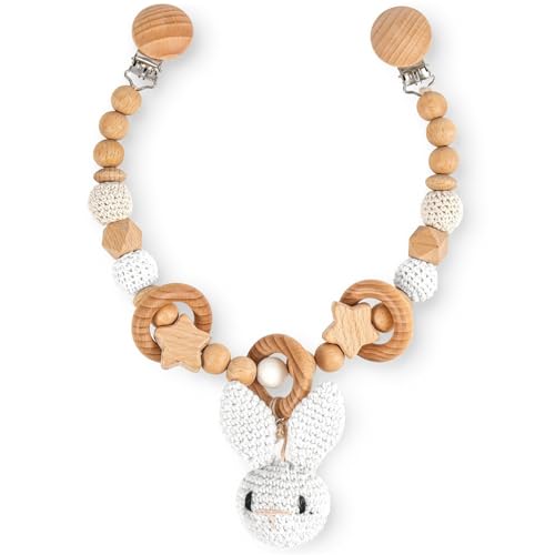 Ueiwffzo Kinderwagen aus Holz Baby Mobiles Kinderwagen Kette für Babys, Kinderwagen Anhänger, Kinderwagenkette Kinderwagen Zubehör Babys Spielzeug für Junge Mädchen (Kaninchen) von Ueiwffzo