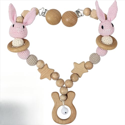 Ueiwffzo Kinderwagen aus Holz Baby Mobiles Kinderwagen Kette für Babys, Kinderwagen Anhänger, Kinderwagenkette Kinderwagen Zubehör Babys Spielzeug für Junge Mädchen (Rosa) von Ueiwffzo