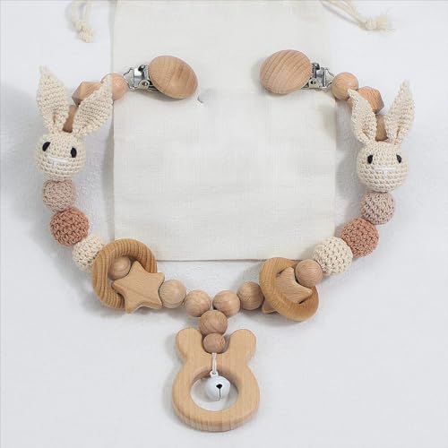 Ueiwffzo Kinderwagen aus Holz Baby Mobiles Kinderwagen Kette für Babys, Kinderwagen Anhänger, Kinderwagenkette Kinderwagen Zubehör Babys Spielzeug für Junge Mädchen (Weiß) von Ueiwffzo