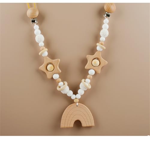 Ueiwffzo Kinderwagenkette Holz Baby, Regenbogen und Sterne Holz Kinderwagen Kette, Babyspielzeug Kinderwagen Spielzeug Für Babys (Regenbogen B) von Ueiwffzo