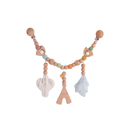 Ueiwffzo Kinderwagenkette aus Holz für Babys, Kinderwagenspielzeug Niedliche Tierform, Regenbogen Wolken Sterne Babyspielzeug Kinderwagen für Mädchen Junge Geschenke (Blätter) von Ueiwffzo
