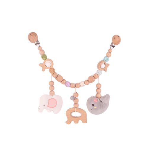 Ueiwffzo Kinderwagenkette aus Holz für Babys, Kinderwagenspielzeug Niedliche Tierform, Regenbogen Wolken Sterne Babyspielzeug Kinderwagen für Mädchen Junge Geschenke (Elefanten) von Ueiwffzo