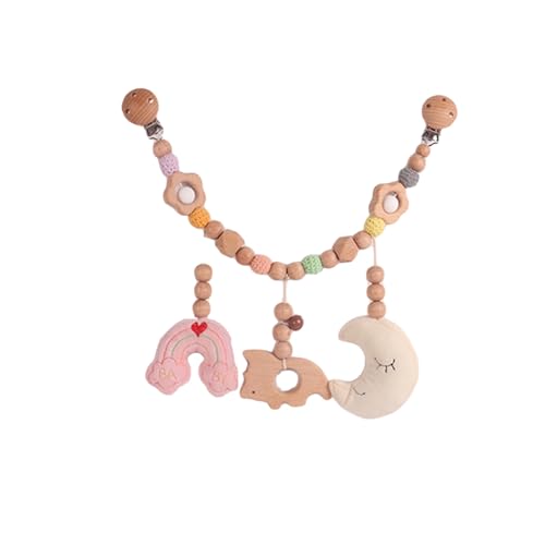 Ueiwffzo Kinderwagenkette aus Holz für Babys, Kinderwagenspielzeug Niedliche Tierform, Regenbogen Wolken Sterne Babyspielzeug Kinderwagen für Mädchen Junge Geschenke (Regenbogen) von Ueiwffzo