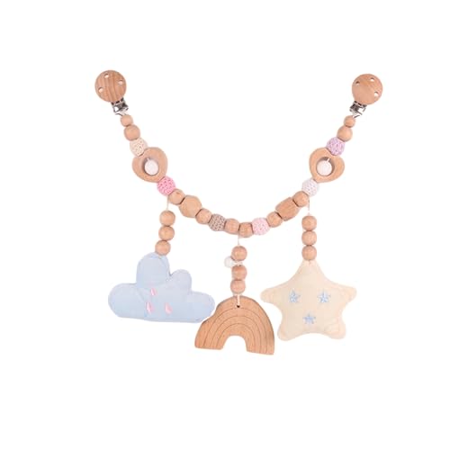 Ueiwffzo Kinderwagenkette aus Holz für Babys, Kinderwagenspielzeug Niedliche Tierform, Regenbogen Wolken Sterne Babyspielzeug Kinderwagen für Mädchen Junge Geschenke (Wolken) von Ueiwffzo