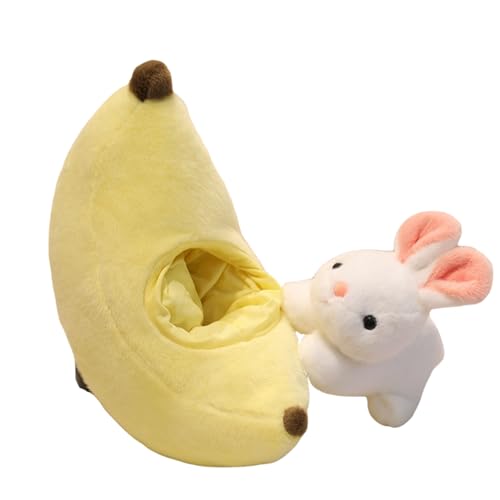 Ueiwffzo Kuscheltier Hase 2 in 1 Plüschtier Früchte Niedlicher Kaninchen Spielzeug Wurfkissen, Plüsch Spielzeug als Geschenk für Kinder (Bananen 35cm) von Ueiwffzo