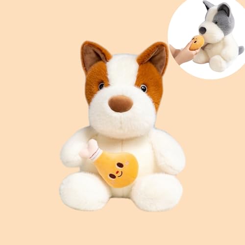 Ueiwffzo Kuscheltier Hund Stofftier, Plüschtier Haustier Hund mit Trommelstöcke dehnbar, Plüsch Spielzeug Süße Kuscheltiere Geschenk für Kinder (23cm,Braun) von Ueiwffzo