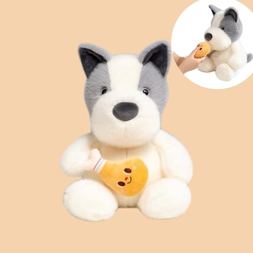 Ueiwffzo Kuscheltier Hund Stofftier, Plüschtier Haustier Hund mit Trommelstöcke dehnbar, Plüsch Spielzeug Süße Kuscheltiere Geschenk für Kinder (33cm,Grau) von Ueiwffzo