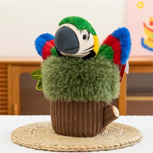 Ueiwffzo Kuscheltier Niedlich Tier und Baumstamm 30cm Handpuppe Plüschtier, Spielzeug Stofftier Plüschtiere Geschenke für Jungen Mädchen Kinder (Papagei) von Ueiwffzo