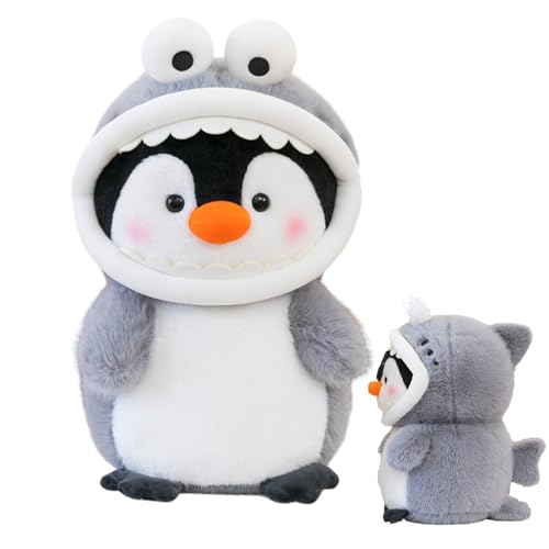 Ueiwffzo Pinguin Kuscheltier, Hai Cross-Dressing Pinguin Plüschtier, Niedlicher Pinguin Plüsch Stofftier zum Kuscheln & Spielen für Kinder Geschenk (30cm,Grau) von Ueiwffzo