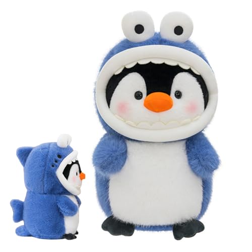 Ueiwffzo Pinguin Kuscheltier, Hai Cross-Dressing Pinguin Plüschtier, Niedlicher Pinguin Plüsch Stofftier zum Kuscheln & Spielen für Kinder Geschenk (40cm,Blau) von Ueiwffzo