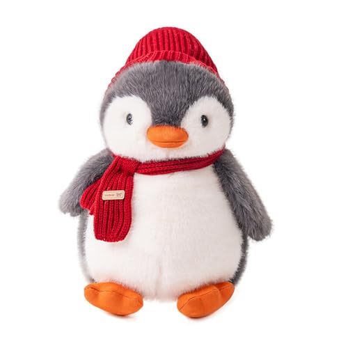 Ueiwffzo Pinguin Kuscheltier, Pinguin Plüschtier mit Hut und Schal Plüschtiere Kissen Weich Plüsch Stofftier für Kinder Jungen Mädchen Weihnachten Geburtstag (25cm) von Ueiwffzo