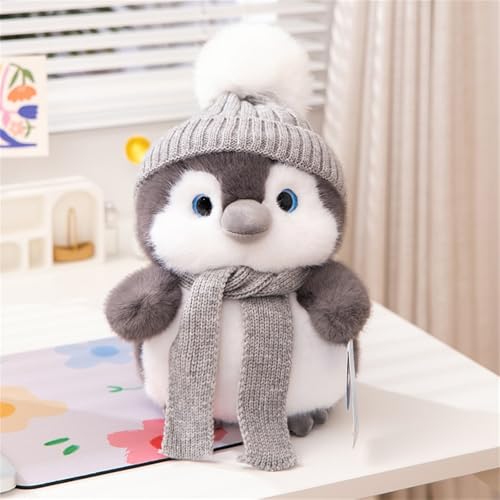 Ueiwffzo Pinguin Plüschtier Plüschtiere, Süßes Kuscheltier Pinguin mit Hut und Schal, Flauschiges Stofftier Pinguin zum Kuscheln, Spielen und Schlafen (40cm,Grau) von Ueiwffzo