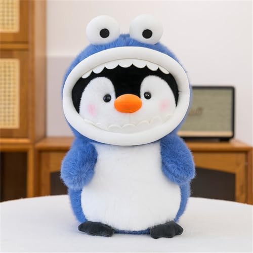 Ueiwffzo Pinguin Stofftier Plüschtier, Hai Cross-Dressing Pinguin Kuscheltier Tier Kissen Geschenk Für Kinder/Erwachsene (30cm,Blau) von Ueiwffzo