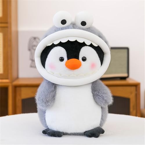 Ueiwffzo Pinguin Stofftier Plüschtier, Hai Cross-Dressing Pinguin Kuscheltier Tier Kissen Geschenk Für Kinder/Erwachsene (60cm,Grau) von Ueiwffzo