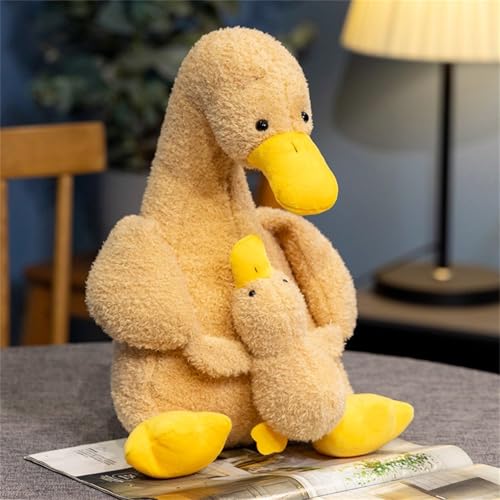 Ueiwffzo Plüsch Kuscheltier Ente Tierische Süßes Plüschtier Mutter und Kind Ente, Weich Süßes Ente Kuscheltier Spielzeug Tier für Erwachsene und Kinder Geschenke (22cm,Khaki) von Ueiwffzo