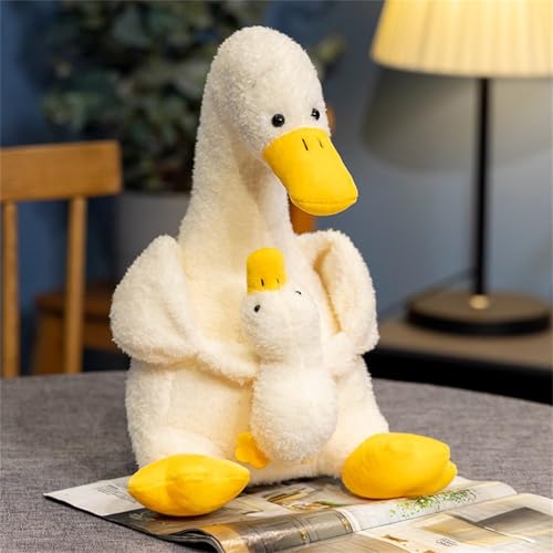 Ueiwffzo Plüsch Kuscheltier Ente Tierische Süßes Plüschtier Mutter und Kind Ente, Weich Süßes Ente Kuscheltier Spielzeug Tier für Erwachsene und Kinder Geschenke (22cm,Weiß) von Ueiwffzo