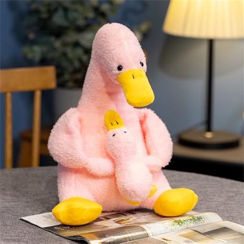 Ueiwffzo Plüsch Kuscheltier Ente Tierische Süßes Plüschtier Mutter und Kind Ente, Weich Süßes Ente Kuscheltier Spielzeug Tier für Erwachsene und Kinder Geschenke (32cm,Pink) von Ueiwffzo