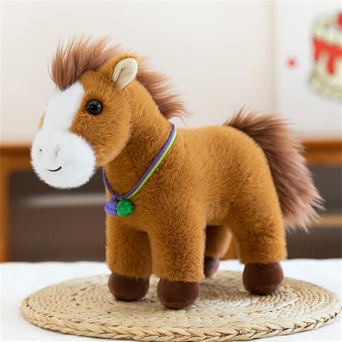 Ueiwffzo Plüsch Pferde Kuscheltier 23cm, Plüschtier Pferde mit Glocke Niedliche Plüsch Spielzeug Stofftier, Geschenk Zum Kindergeburtstag (Braun) von Ueiwffzo