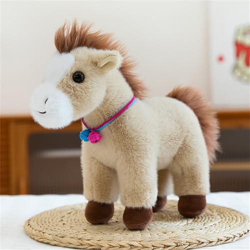 Ueiwffzo Plüsch Pferde Kuscheltier 23cm, Plüschtier Pferde mit Glocke Niedliche Plüsch Spielzeug Stofftier, Geschenk Zum Kindergeburtstag (Kaki) von Ueiwffzo