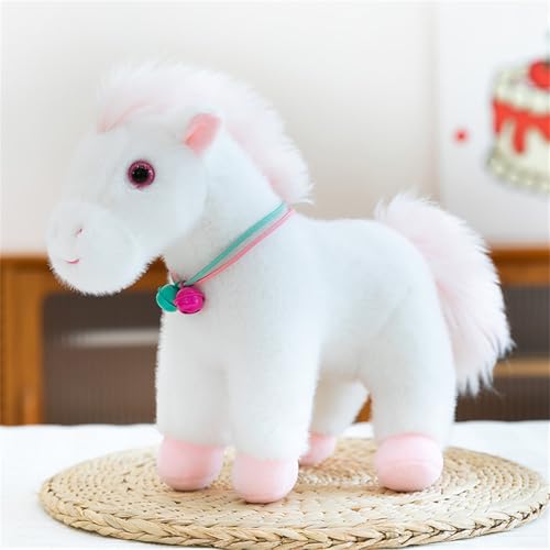 Ueiwffzo Plüsch Pferde Kuscheltier 23cm, Plüschtier Pferde mit Glocke Niedliche Plüsch Spielzeug Stofftier, Geschenk Zum Kindergeburtstag (Weiß) von Ueiwffzo