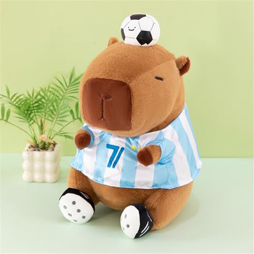 Ueiwffzo Plüschtier Capybara Fußball Cartoon Kuscheltier Super Weiche Gefüllte Capybara Stofftier Plüsch Puppen für Kinder Geburtstagsgeschenk Home Deko (45cm) von Ueiwffzo