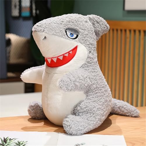 Ueiwffzo Plüschtier Hai Kuscheltier Weich Plüsch Spielzeug Umarmungskissen Tier Kissen Dekokissen, Hai Plüschpuppen Weihnachten Geschenk für Kinder (45cm,Grau) von Ueiwffzo