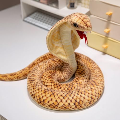 Ueiwffzo Schlange Kuscheltier, Realistische Plüschschlange Kobra Plüschtier Stofftier Plüsch Spielzeug Stoffschlange Kuschelsnake Plüsch Puppe Spielzeug Geschenk Für Kinder (115cm,Gelb) von Ueiwffzo
