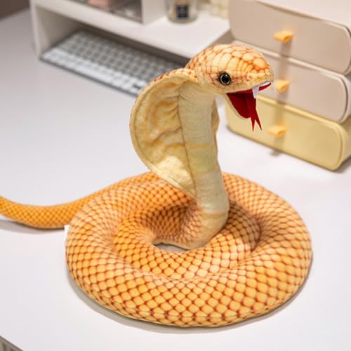 Ueiwffzo Schlange Kuscheltier, Realistische Plüschschlange Kobra Plüschtier Stofftier Plüsch Spielzeug Stoffschlange Kuschelsnake Plüsch Puppe Spielzeug Geschenk Für Kinder (115cm,Gold) von Ueiwffzo