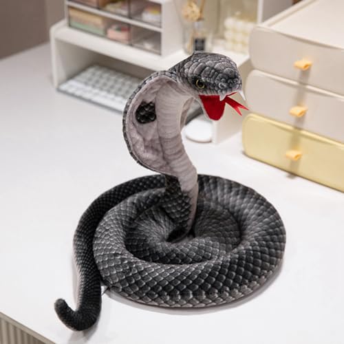 Ueiwffzo Schlange Kuscheltier, Realistische Plüschschlange Kobra Plüschtier Stofftier Plüsch Spielzeug Stoffschlange Kuschelsnake Plüsch Puppe Spielzeug Geschenk Für Kinder (160cm,Schwarz) von Ueiwffzo