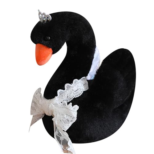 Ueiwffzo Schwan Plüsch Spielzeug Krone Schwan Puppe Stofftier Puppe Spielzeug Swan Figurine Kinderzimmer Decor (38cm,Schwarz) von Ueiwffzo