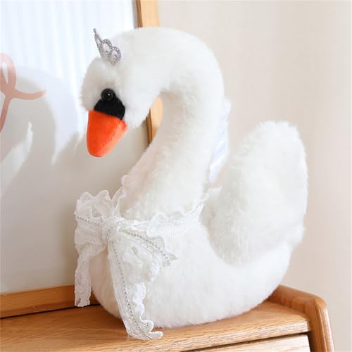 Ueiwffzo Schwan Plüsch Spielzeug Krone Schwan Puppe Stofftier Puppe Spielzeug Swan Figurine Kinderzimmer Decor (38cm,Weiß) von Ueiwffzo