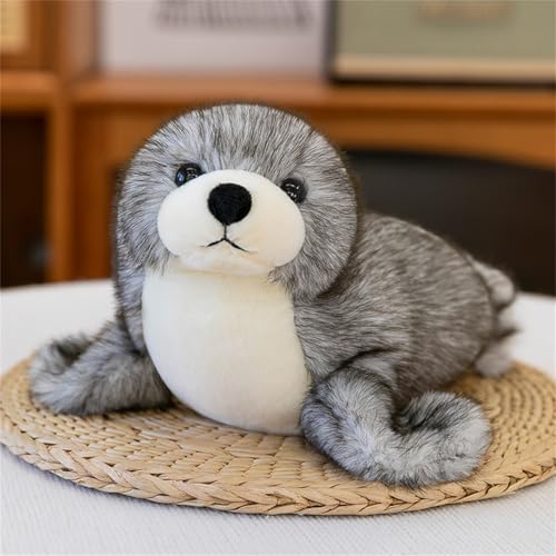 Ueiwffzo Seelöwe Kuscheltier, 30cm Stofftier Plüschtier, Weich Gemütliches Meerestiere Plüsch Spielzeug Plüschpuppe Geschenke für Kinder (Grau) von Ueiwffzo