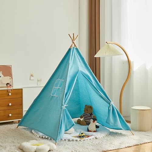 Ueiwffzo Tipi Zelt für Kinder - Kinderzelt - Kinderspielhaus Kinderhaus - Kinderzelt Spielzelt für Mädchen & Jungen,Spielzeug für 3-5 Jahre (1.6m,Blau) von Ueiwffzo