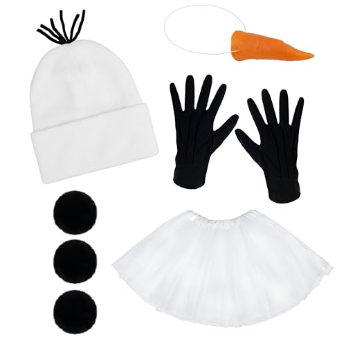 Ueyben Schneemann Kostüm Set,Weihnachtskostüm mit Schneemann hut Tutu Handschuhe Karotten Requisiten Nase Drei schwarze Kunstfellbälle für Frauen Weihnachten Halloween Karneval Ueyben Schneemann Kostüm Set,Weihnachtskostüm mit Schneemann hut Tutu Handschuhe Karotten Requisiten Nase Drei schwarze Kunstfellbälle für Frauen Weihnachten Halloween Karneval von Ueyben