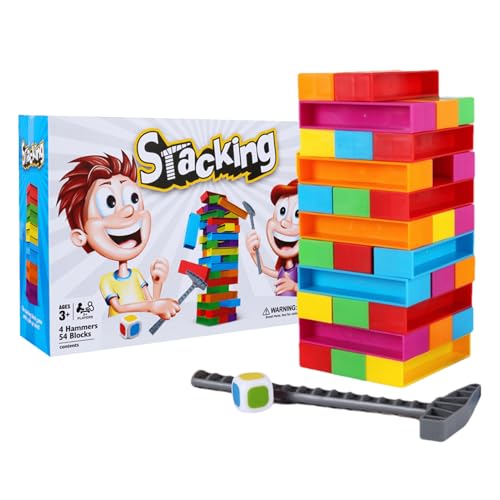 Uhngw Tower Stack Game, Balance Board Game | ABS Classic Regenbogenblöcke Tower Stack | Pädagogik -Entwicklung Spielzeug für die Entwicklung kognitiver Fähigkeiten, Familie, Freunde, Zuhause von Uhngw