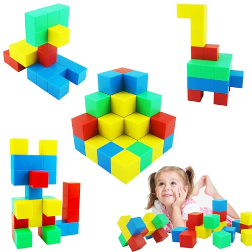 UiDor Magnetische Bausteine, 1,30 Zoll Große Magnetische Stapelwürfel für Kinder,sensorische Montessori Spielzeug, Bunte Bildungswürfel für Jungen Mädchen 3 4 5 6 7 8 Jahre Alt (32 Stück) von UiDor